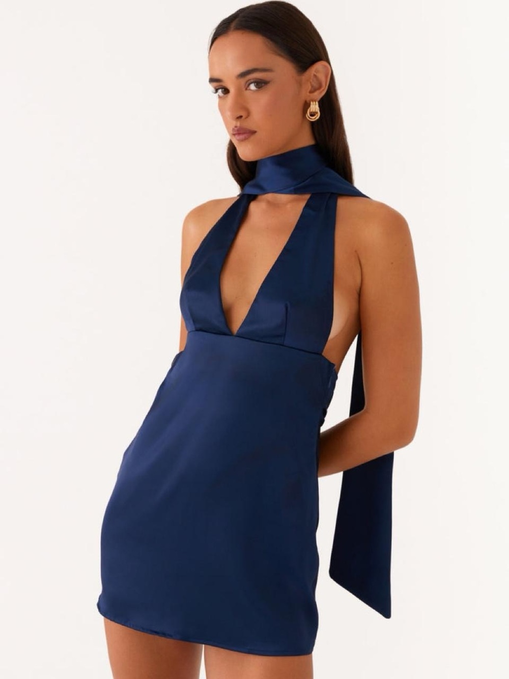 PepperMayo Alicia Satin Halter Mini Dress Navy Blue Size 6 - Picture 1 of 2